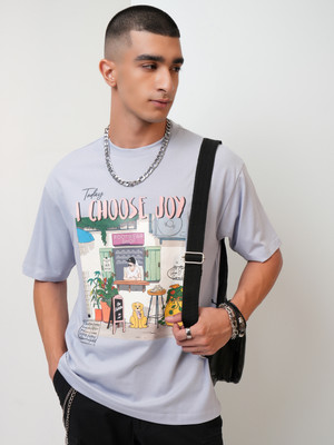 HIGHLANDER Printed Men Round Neck Grey T-Shirt
