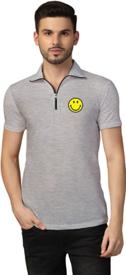 tfurnish Graphic Print Men Polo Neck Silver T-Shirt