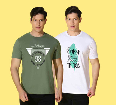 WOOSTRO Graphic Print Men Round Neck Dark Green, White T-Shirt
