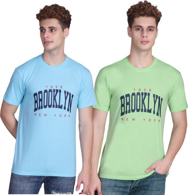 Zeffit Printed Men Round Neck Light Blue, Green T-Shirt