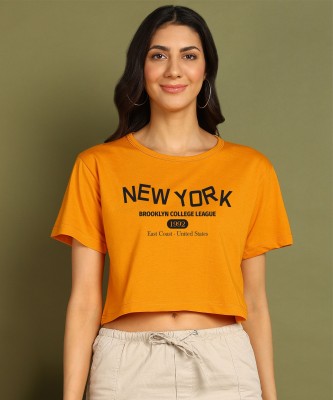 GLOBAL NOMAD Printed Women Round Neck Yellow T-Shirt