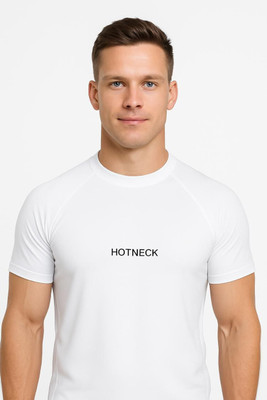 hotneck Solid Men Round Neck White T-Shirt