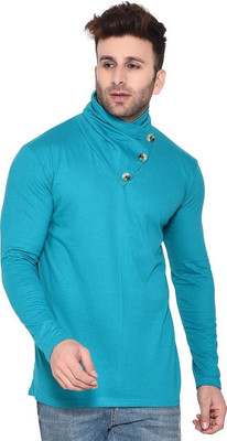 GEUM Solid Men High Neck Light Green T-Shirt