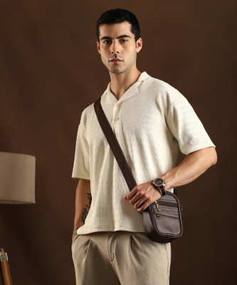 CAMPUS SUTRA Striped Men Polo Neck White T-Shirt