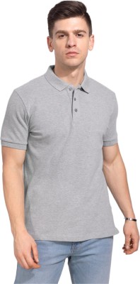 TeesTheDay Solid Men Polo Neck Grey T-Shirt