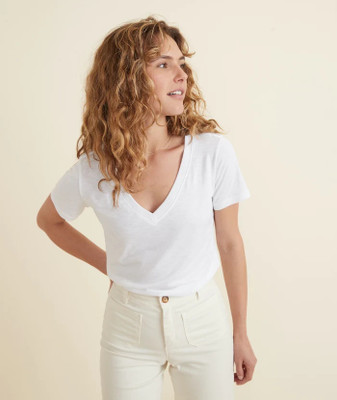 COLOR CAPITAL Solid Women V Neck White T-Shirt