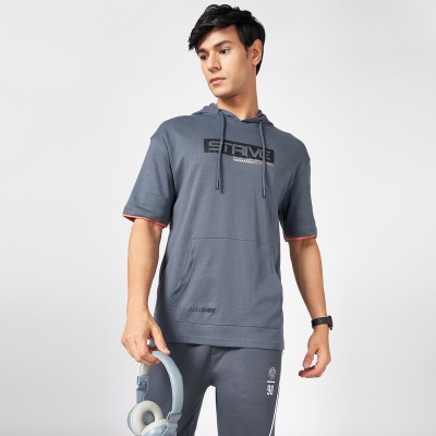 Ajile By Pantaloons Solid Men Hooded Neck Grey T-Shirt