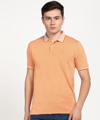 PETER ENGLAND Solid Men Polo Neck Orange T-Shirt