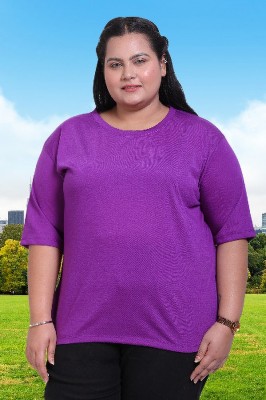 The Unicharm Solid Women Round Neck Purple T-Shirt