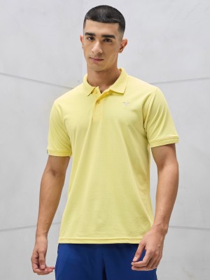 TECHNOSPORT Solid Men Polo Neck Yellow T-Shirt