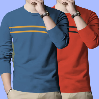SCOWET Striped Men Round Neck Multicolor T-Shirt