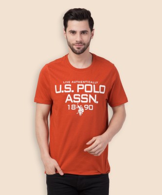 U.S. POLO ASSN. Typography Men Round Neck Orange T-Shirt