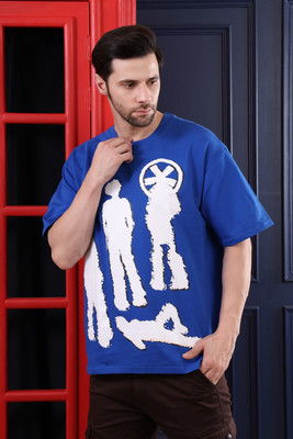 ADV FOODIE Printed Men Round Neck Blue T-Shirt