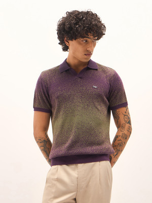 THE BEAR HOUSE Printed Men Polo Neck Purple T-Shirt