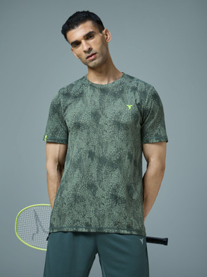 TECHNOSPORT Solid Men Round Neck Green T-Shirt
