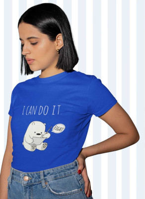 PD CLORI Solid Women Round Neck Blue T-Shirt