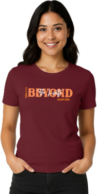 Morrio Typography Women Round Neck Maroon T-Shirt