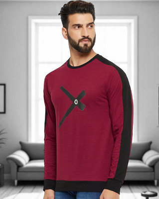 Autna Printed Men Round Neck Maroon T-Shirt