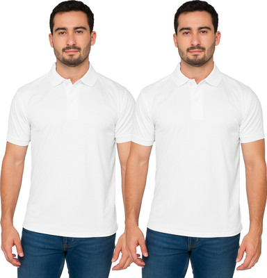 YUALIN CREATION Solid Men Polo Neck White T-Shirt