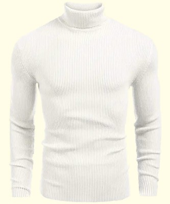 Koolest Fashion Solid Men Turtle Neck White T-Shirt