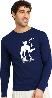 RULEDBYSUN Printed Men Round Neck Navy Blue T-Shirt
