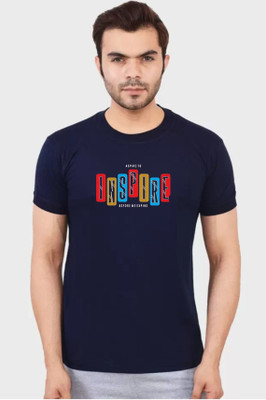 ROHITGARMENTS Printed Men Round Neck Dark Blue T-Shirt
