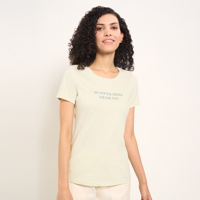 Honey By Pantaloons Printed Women Round Neck Green T-Shirt