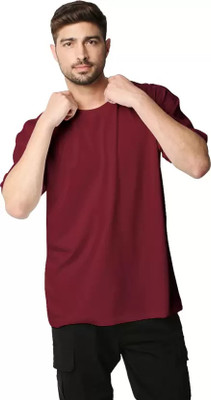 PicPok Solid Men Round Neck Maroon T-Shirt