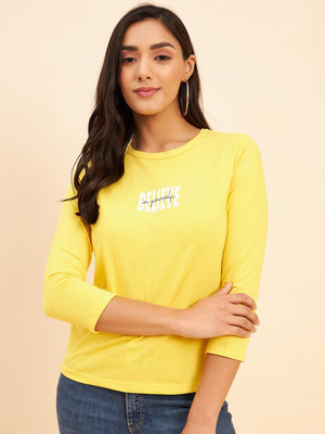 Neesh Typography Women Round Neck Yellow T-Shirt