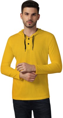 Blisstone Solid Men Hooded Neck Yellow T-Shirt