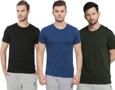 VAN HEUSEN Solid Men Round Neck Black, Dark Blue, Dark Green T-Shirt