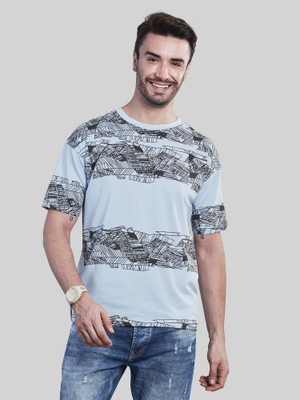 BE POSITIVE Printed Men Round Neck Blue T-Shirt