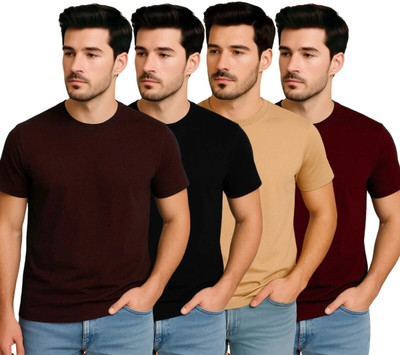 Belive in Yourself Solid Men Round Neck Multicolor T-Shirt