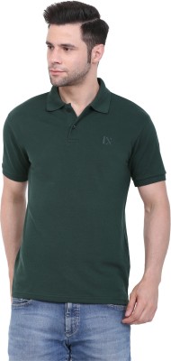 LEXON Solid Men Polo Neck Dark Green T-Shirt