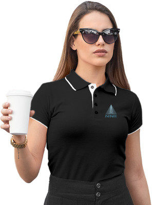 Fighterhero Printed Women Polo Neck Black T-Shirt