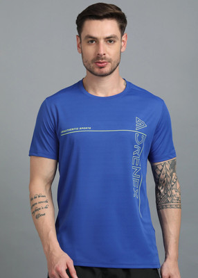 Adrenex Printed Men Round Neck Blue T-Shirt