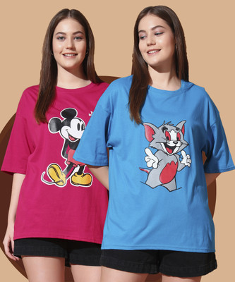 DreamBe Cartoon Women Round Neck Multicolor T-Shirt