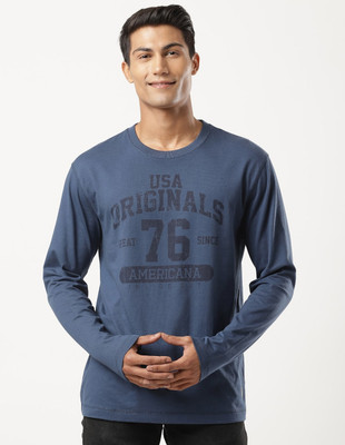 JOCKEY Printed, Typography Men Round Neck Blue T-Shirt