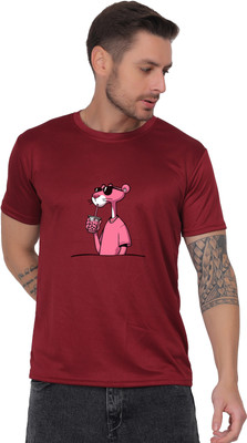 LIFE STYLE COMMERCE Printed Men Round Neck Maroon T-Shirt