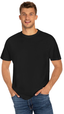 TezzPrint Solid Men Round Neck Black T-Shirt