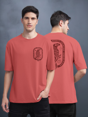 Bullmer Graphic Print Men Round Neck Reversible Brown T-Shirt