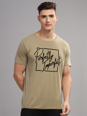 ADRO Printed Men Round Neck Beige T-Shirt
