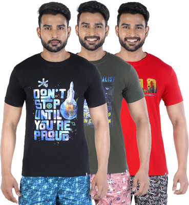 COLORS by Rupa Frontline Graphic Print Men Round Neck Black, Dark Green, Red T-Shirt