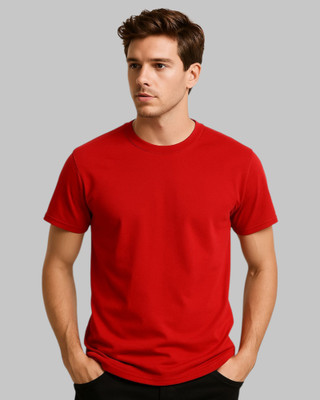 anax authentic Solid Men Crew Neck Red T-Shirt