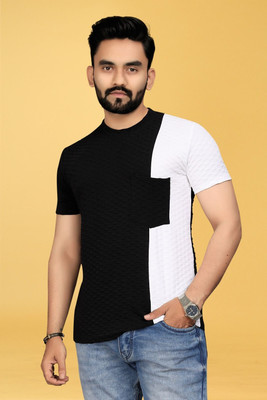 TANNU FAB Self Design Men Cowl Neck Black T-Shirt