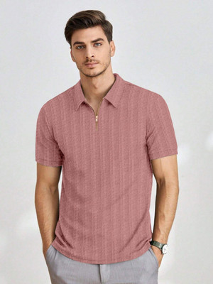 Moda Rapido Self Design Men Polo Neck Pink T-Shirt