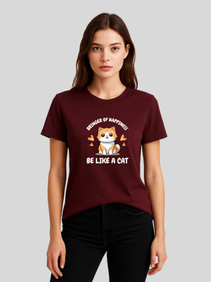 Merag Printed Women Round Neck Maroon T-Shirt