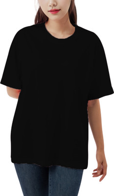 etsun Solid Women Round Neck Black T-Shirt