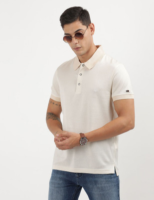 TOMMY HILFIGER Self Design Men Polo Neck Beige T-Shirt