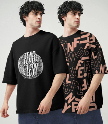 TRIPR Printed Men Round Neck Black, Pink, White T-Shirt